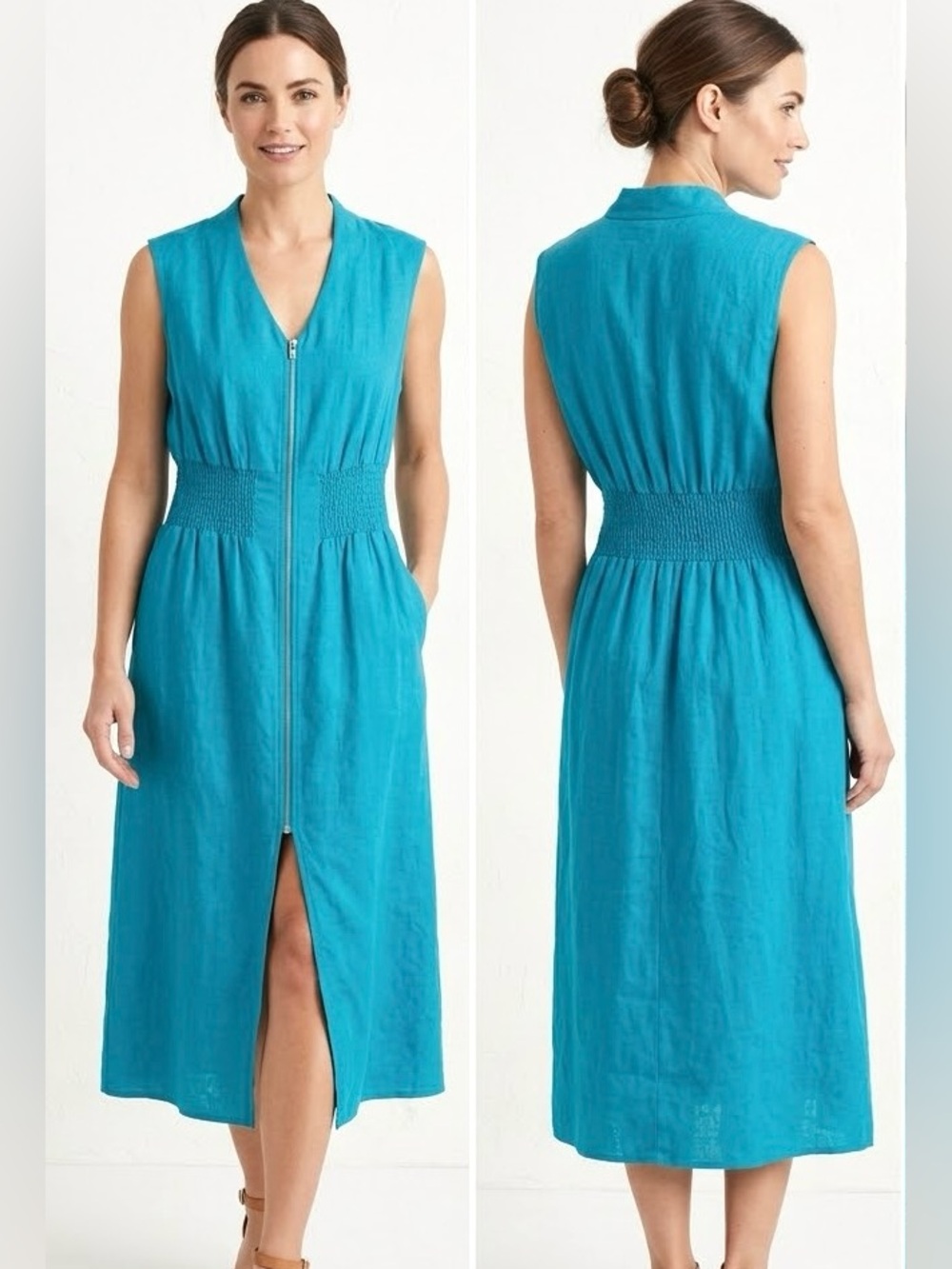 Joie Teal Zip-Front Linen Blend Dress-NWOT